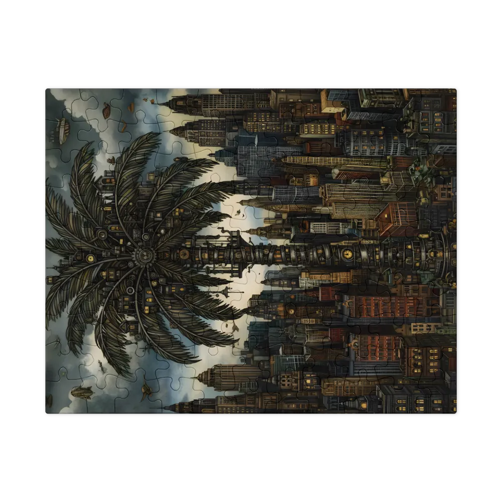 Clockwork Palm Over Metropolis 
 Jigsaw Puzzle in Tin Box