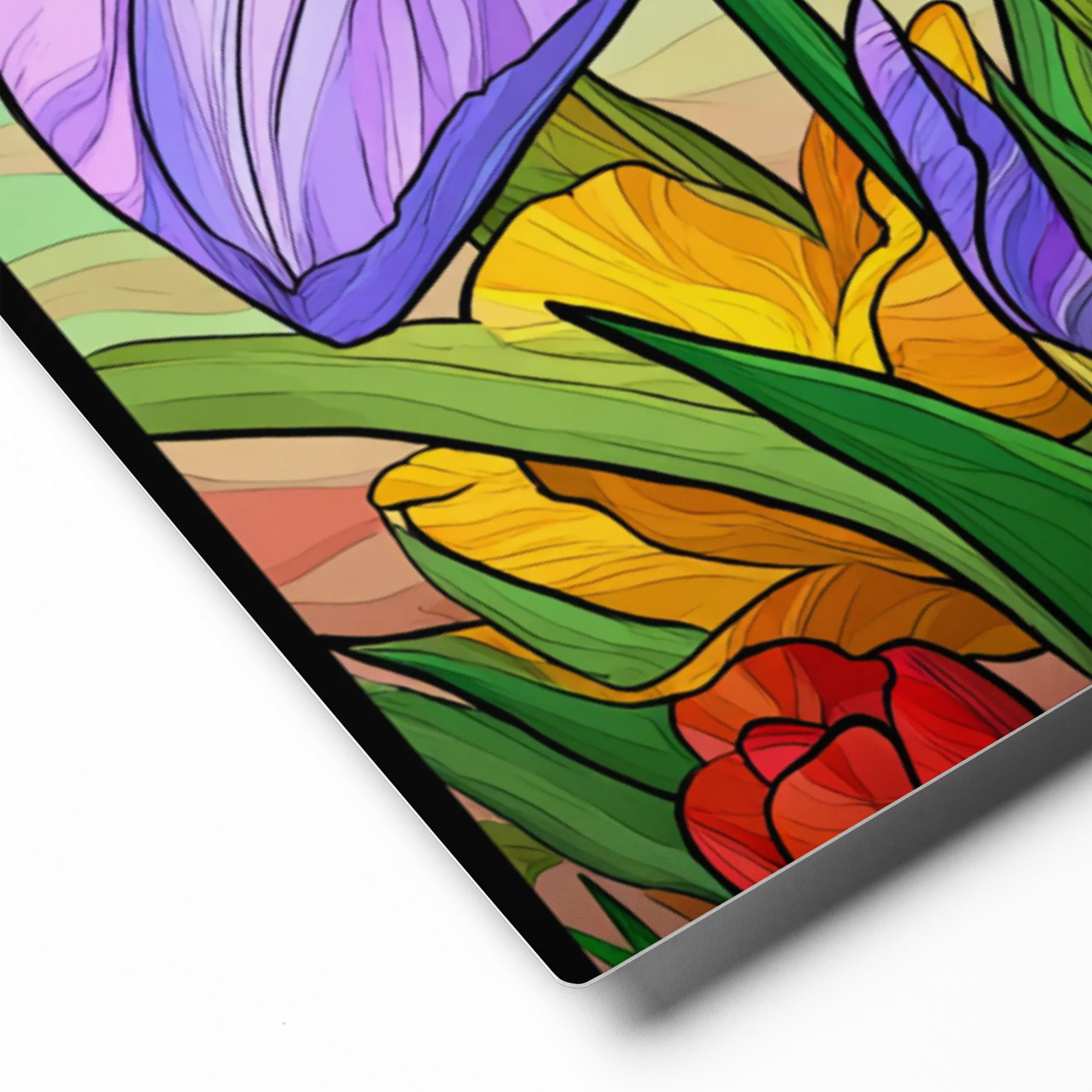 Stained Glass Iris Bloom 
 Canvas | 28″x 28″