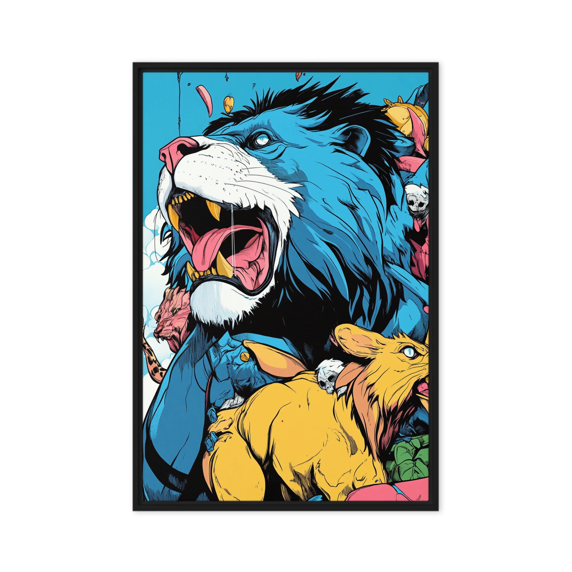 Blue Lion with Colorful Animals