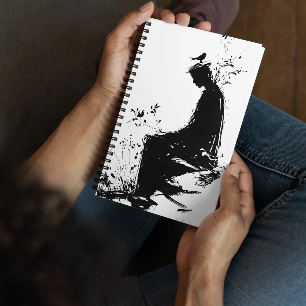 Pensive Silhouette with Bird 
 Spiral Notebook | 140 pages