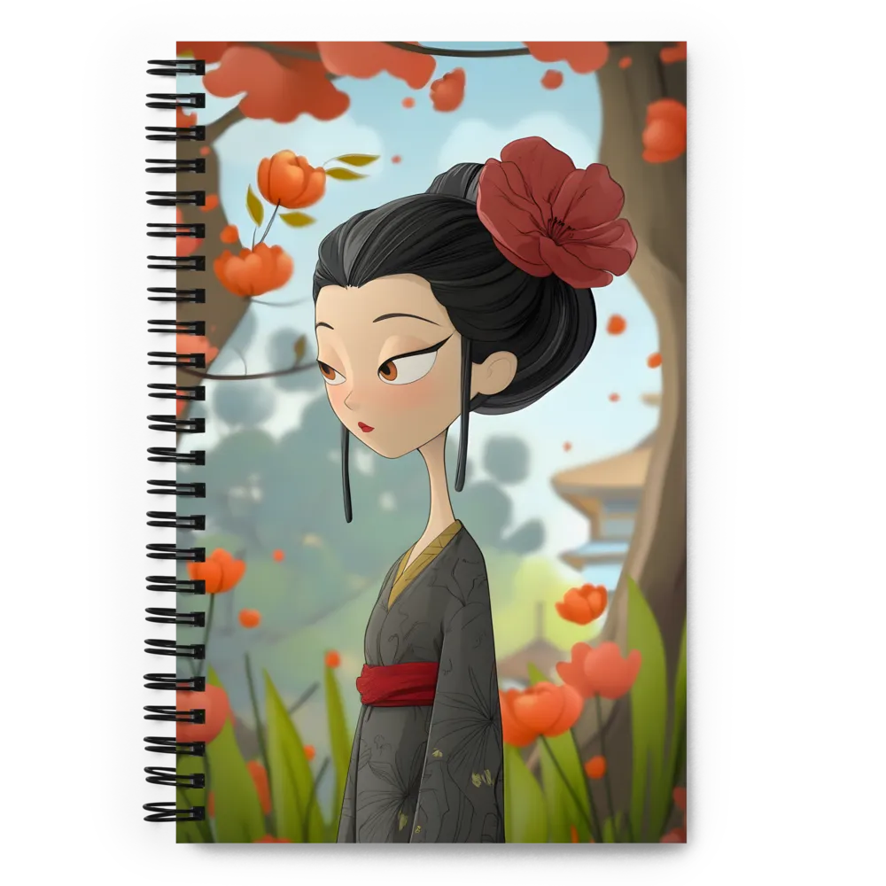 Pensive Kimono Girl 
 Spiral Notebook | 140 pages