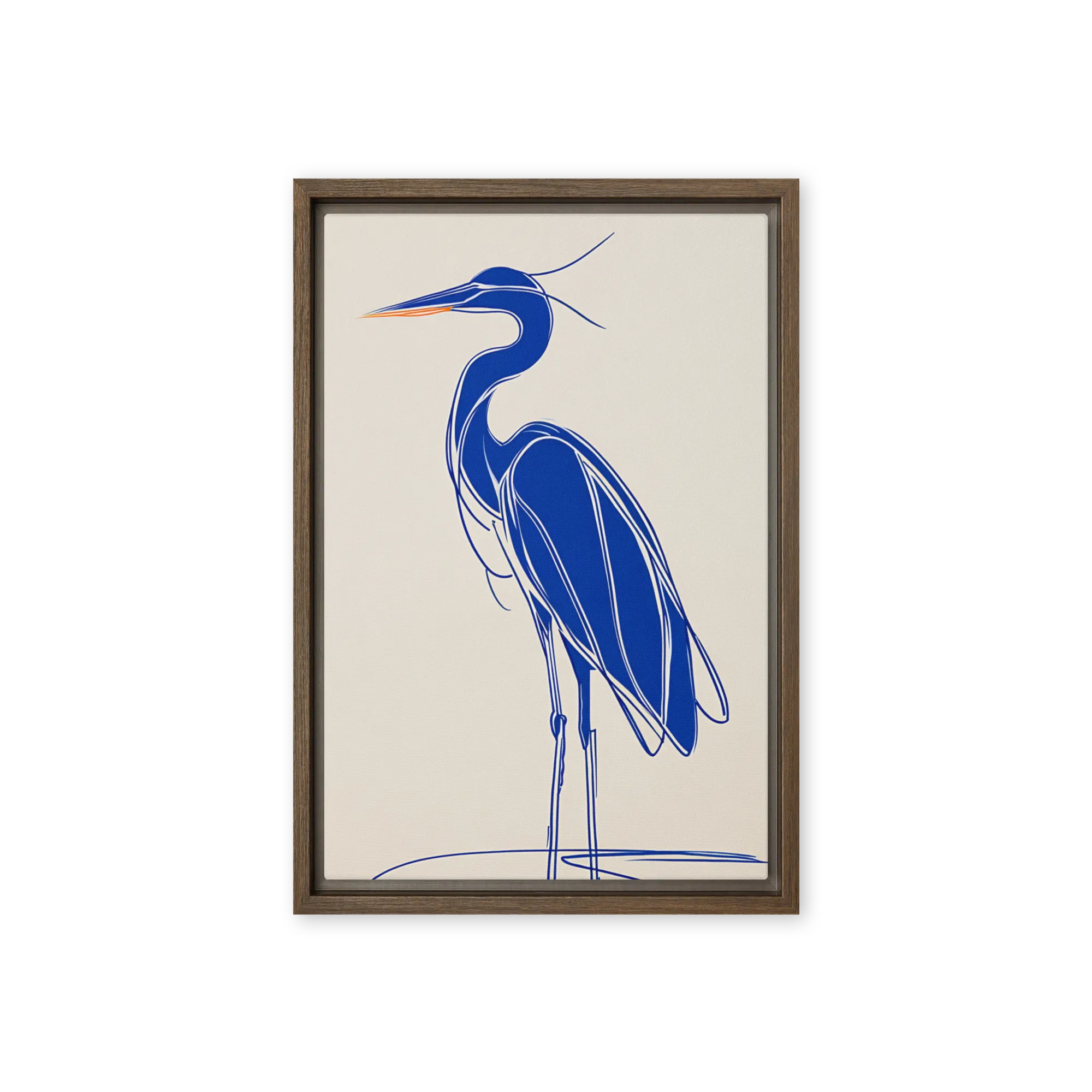 Wading herons and ink gestures — Continuous cobalt contour