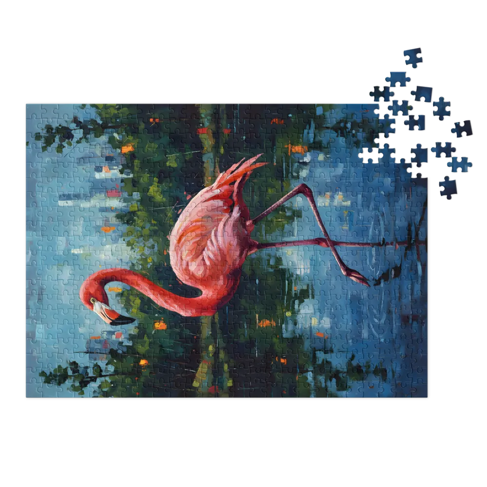 Flamingo and City Reflection
