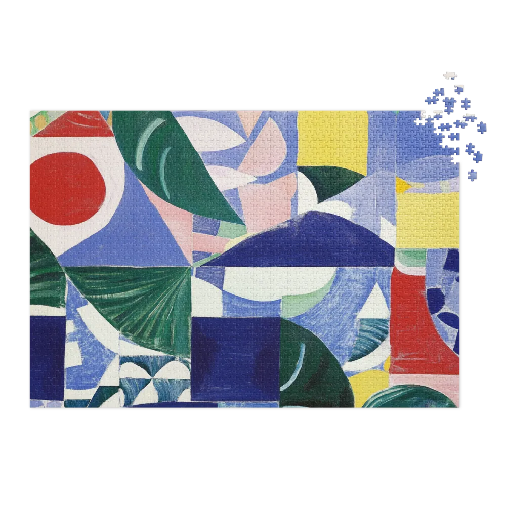 Abstract Geometric Painting with Leaves | Jigsaw Puzzle (252/520 pieces)