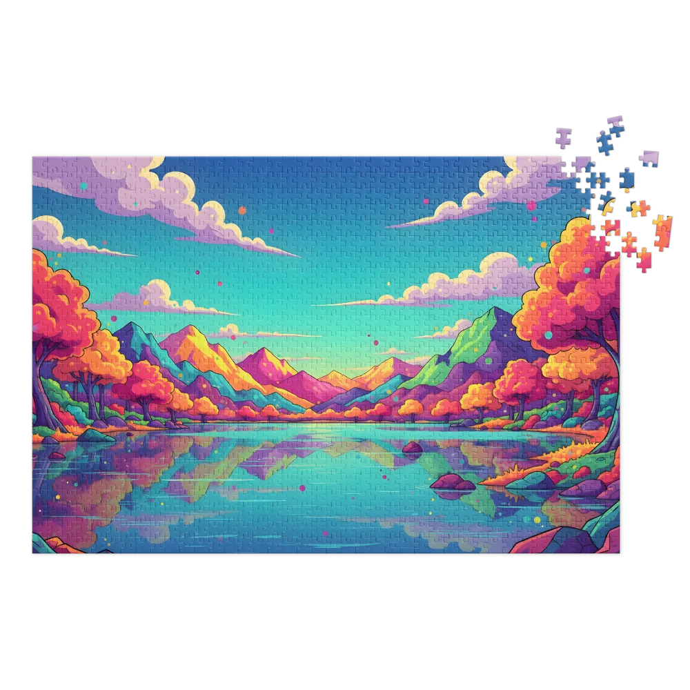 Neon Dreamscape Lake 
 Jigsaw Puzzle in Tin Box