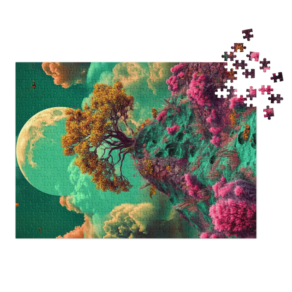 Surreal Landscape with Moon and Tree