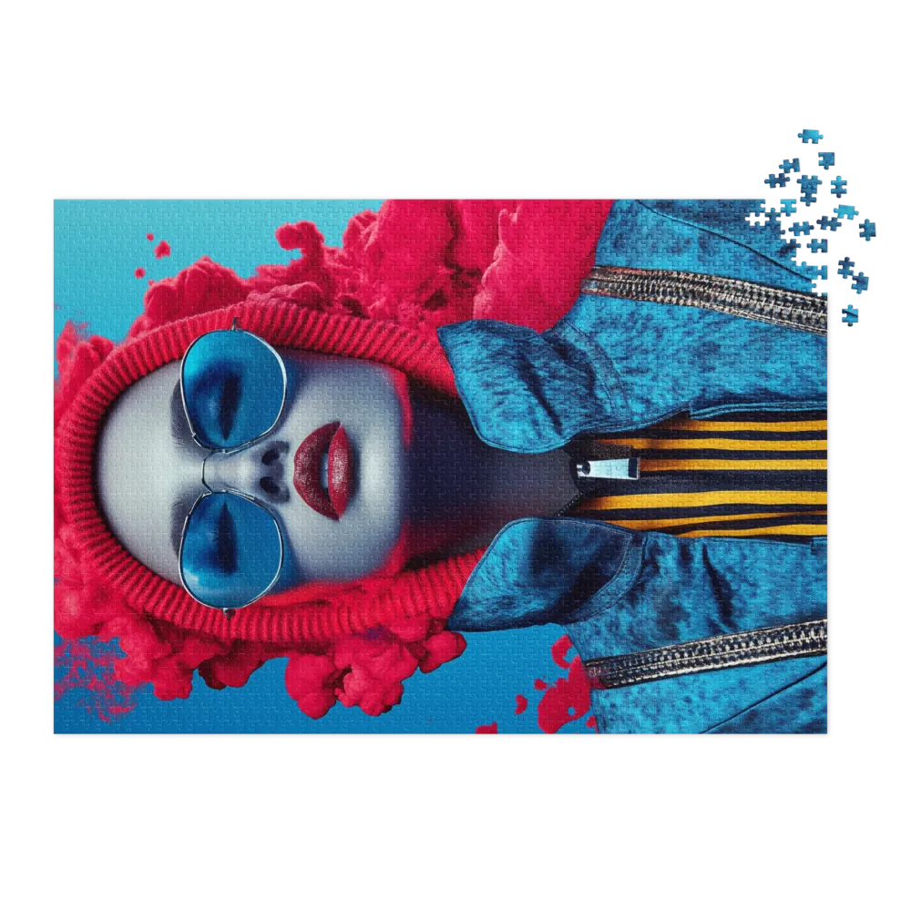 Bold Blue Portrait with Red Hood