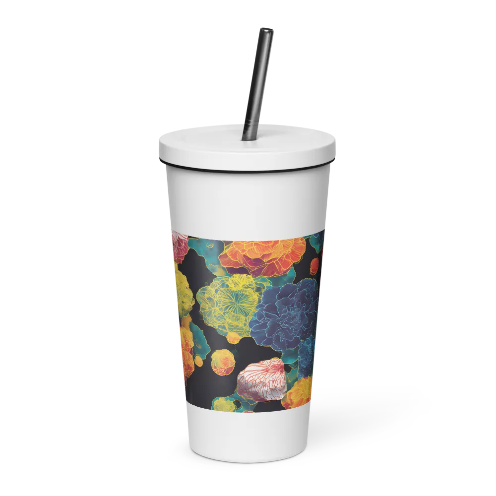 Tapeçaria de peônias néon | Caneca de viagem