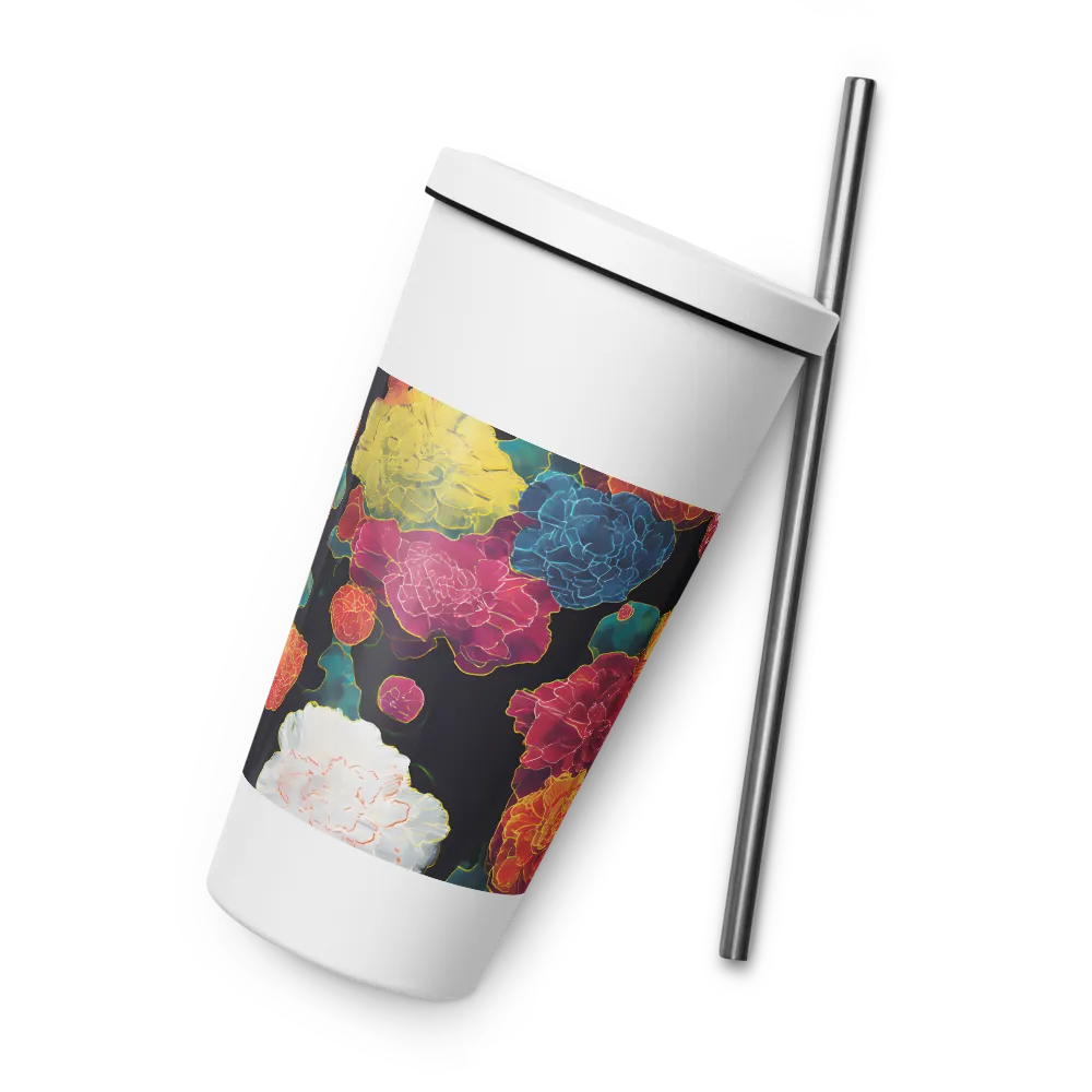 Tapeçaria de peônias néon | Caneca de viagem