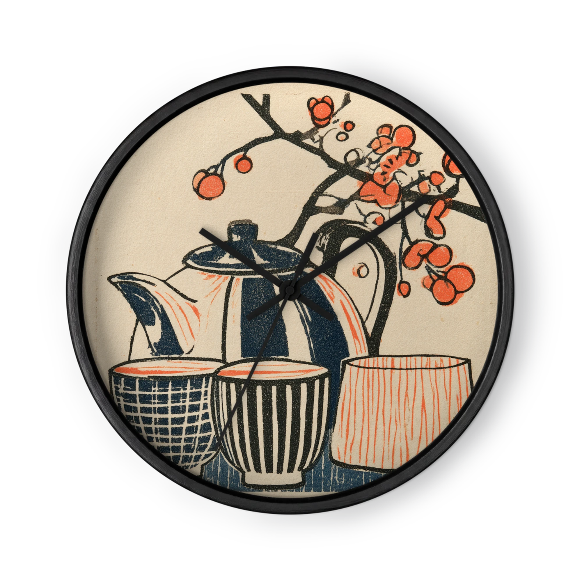 Teapot and Red Berries | Wall Clock