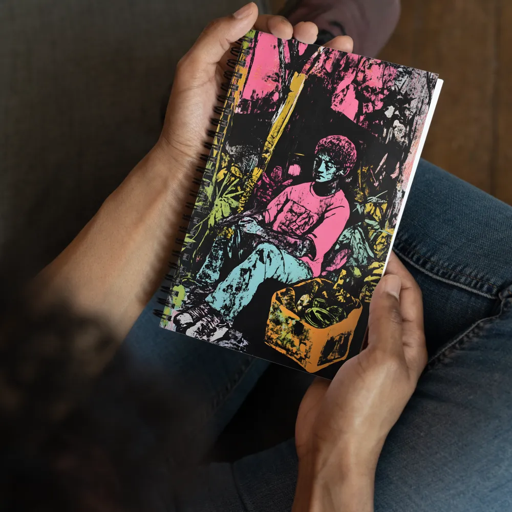 Pensive Figure in Neon Jungle 
 Spiral Notebook | 140 pages