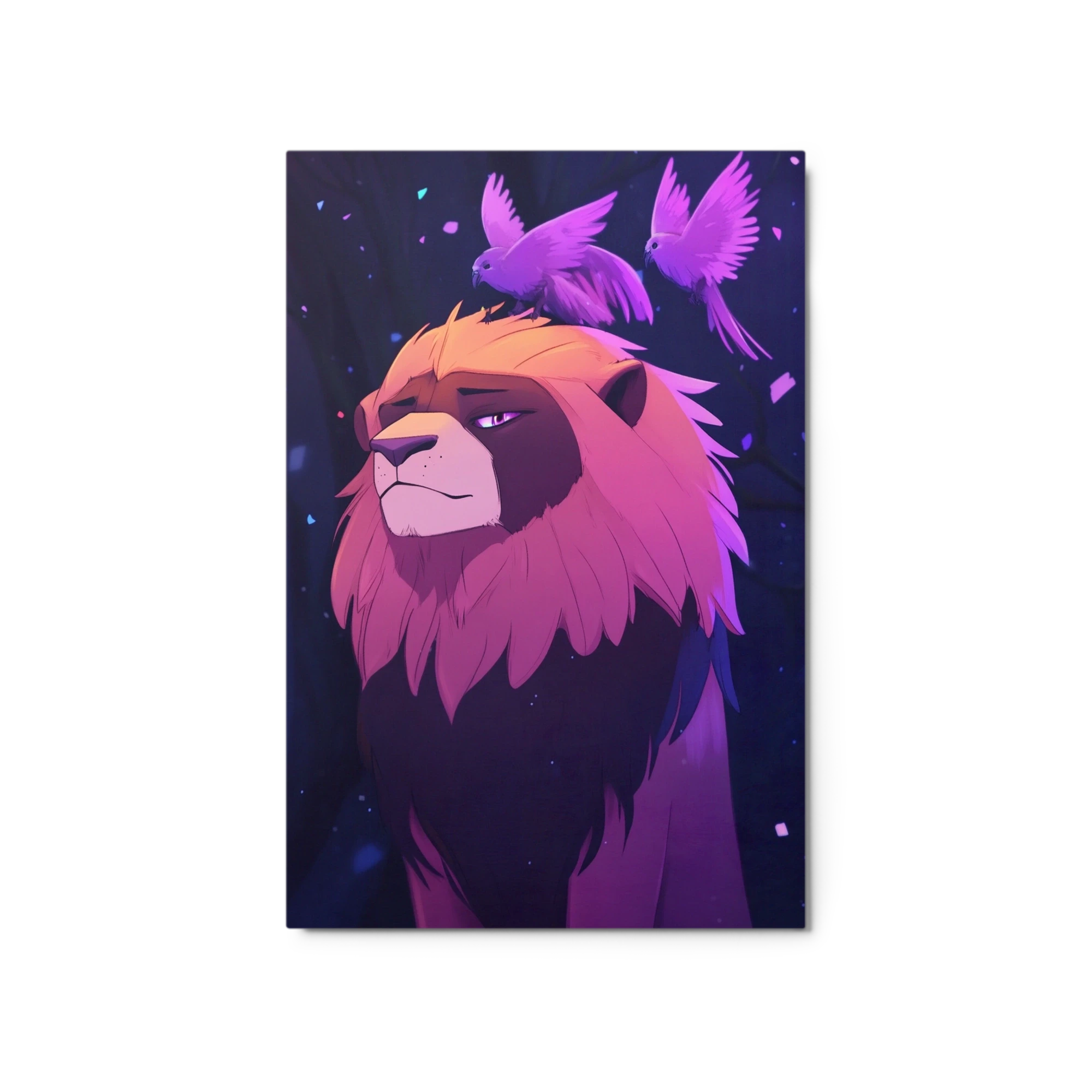 Majestic Lion with Purple Birds