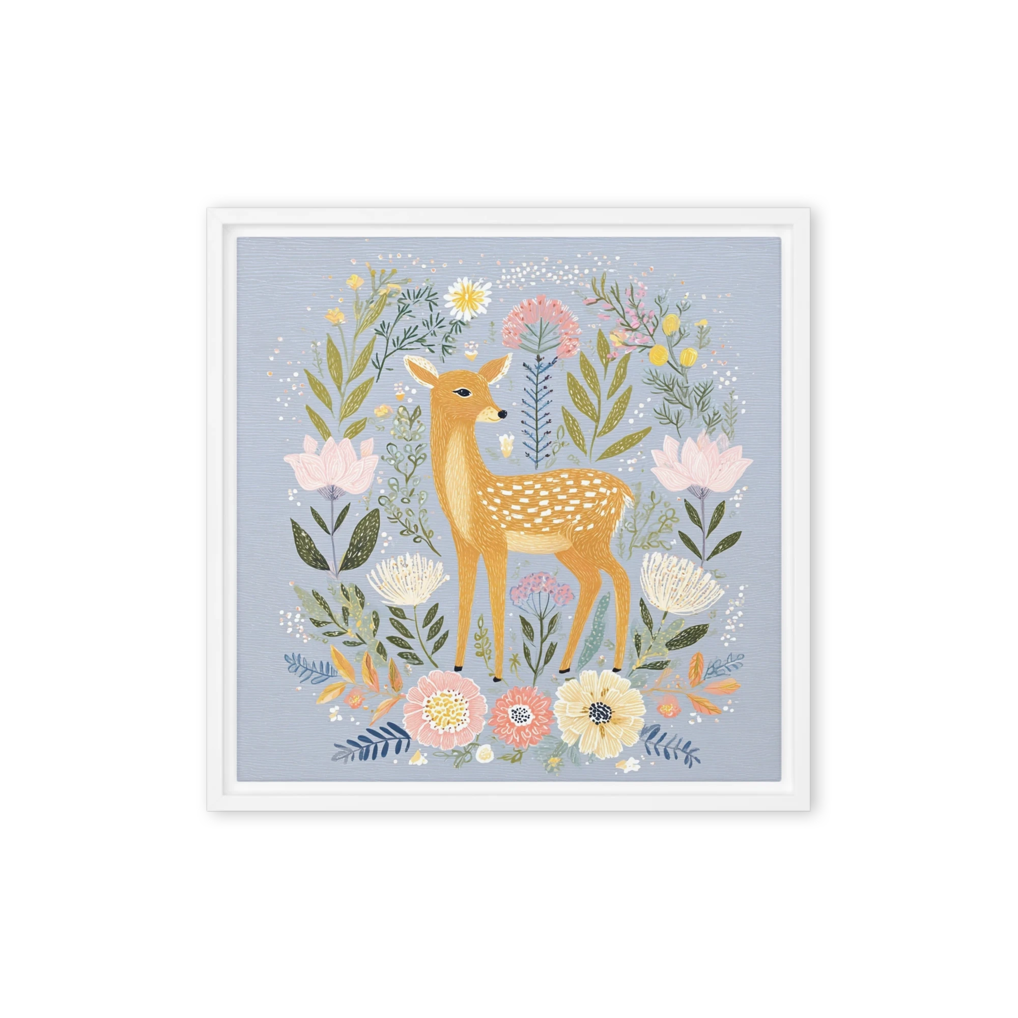 Spotted Fawn in Floral Wreath | Art Print