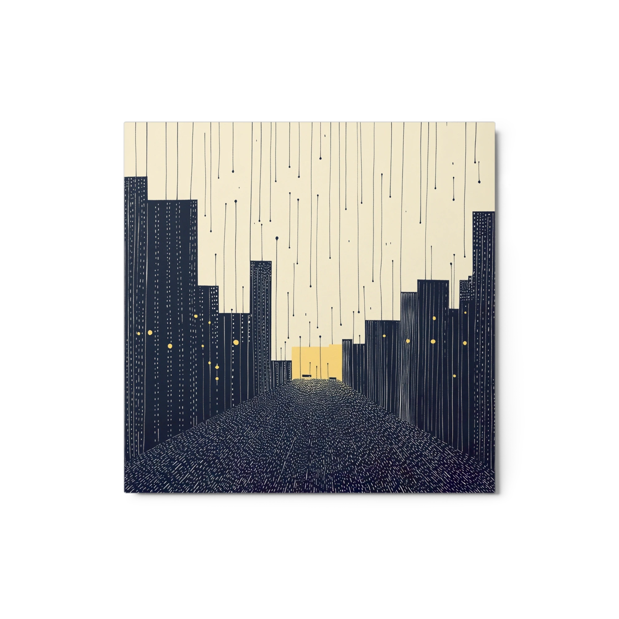 Minimalist Cityscape with Rain