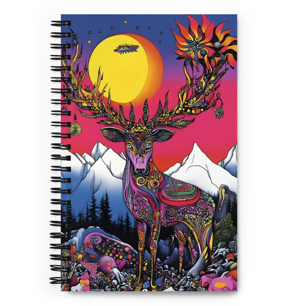 Fantastical Psychedelic Stag in Mountain Glow 
 Spiral Notebook | 140 pages