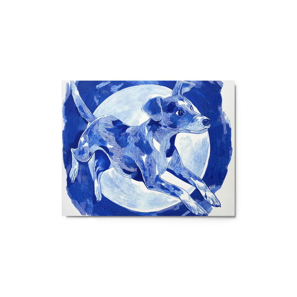 Leaping Dog in Blue Ink