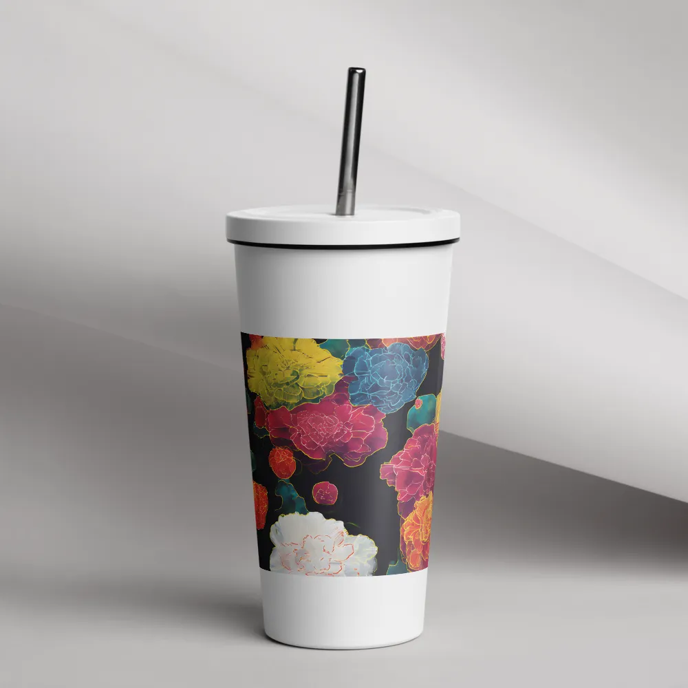 Tapeçaria de peônias néon | Caneca de viagem