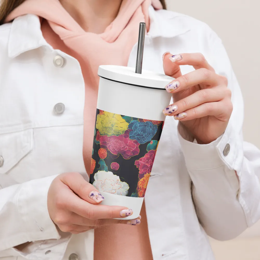 Tapeçaria de peônias néon | Caneca de viagem