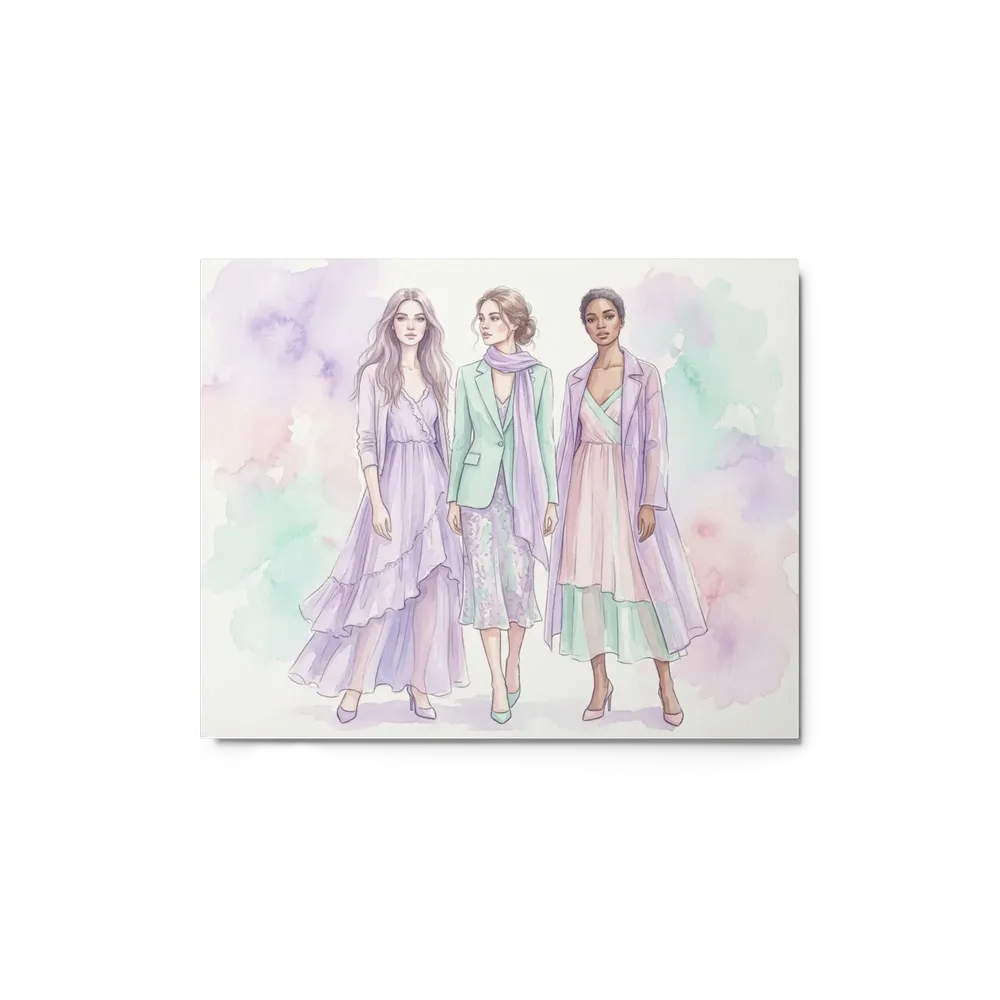 Pastel Elegance: Three Fashion Figures | Art Print