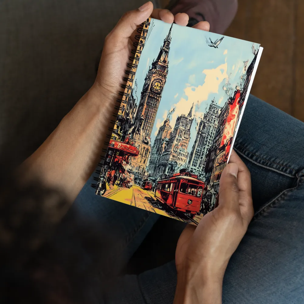 London Cityscape with Tram 
 Spiral Notebook | 140 pages
