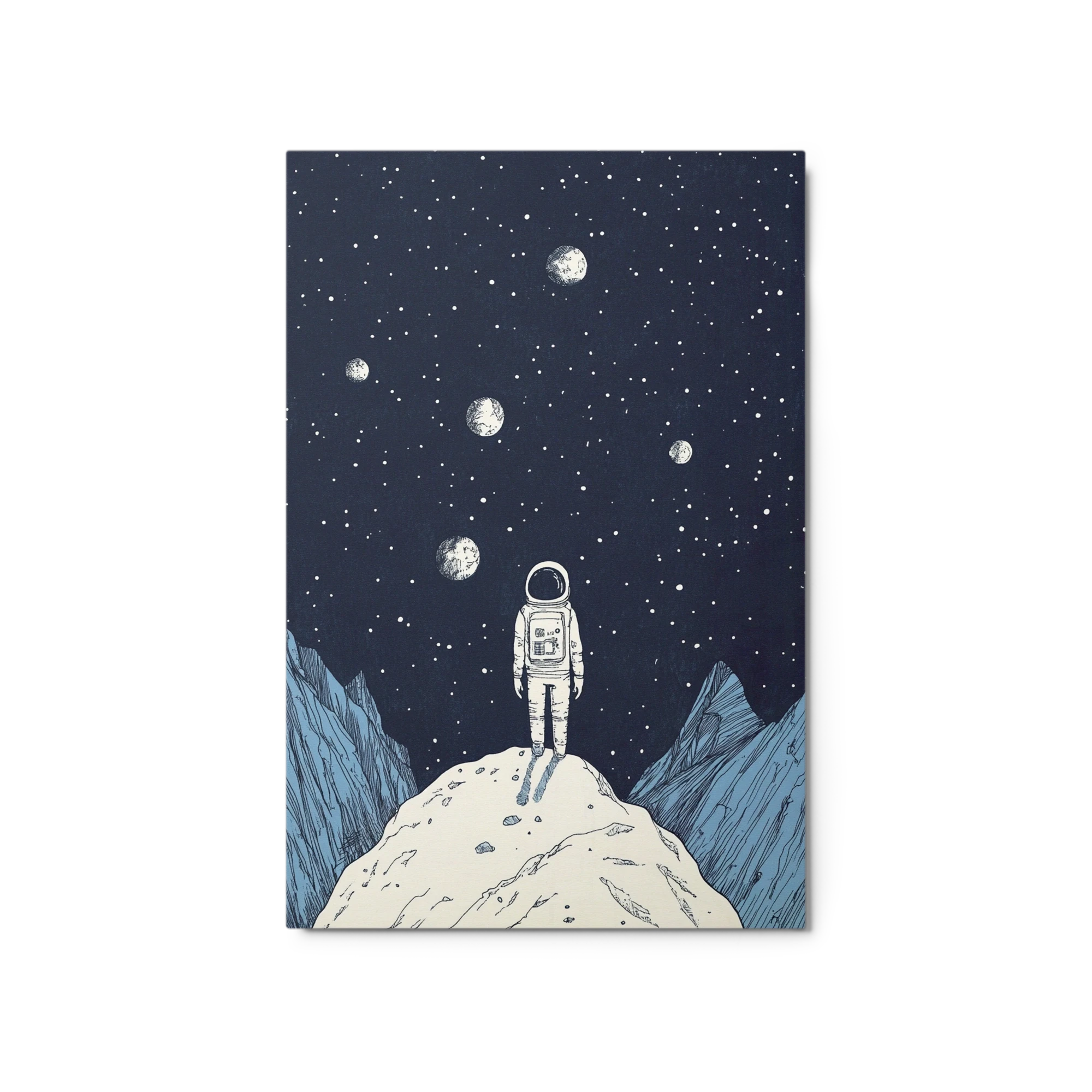 Astronaut on Rocky Terrain Under Starry Sky