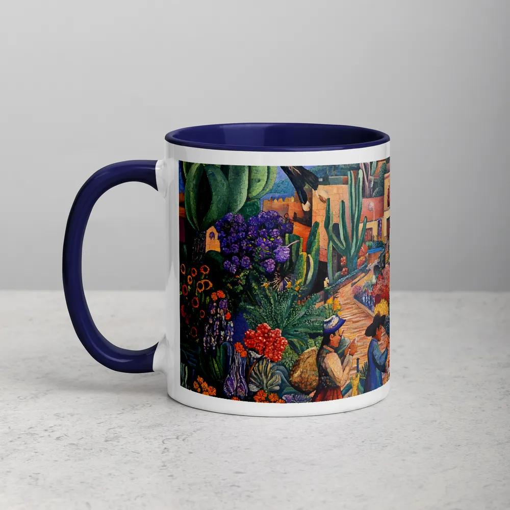 Vibrant Village Life 
 Mug with Dark Green inside