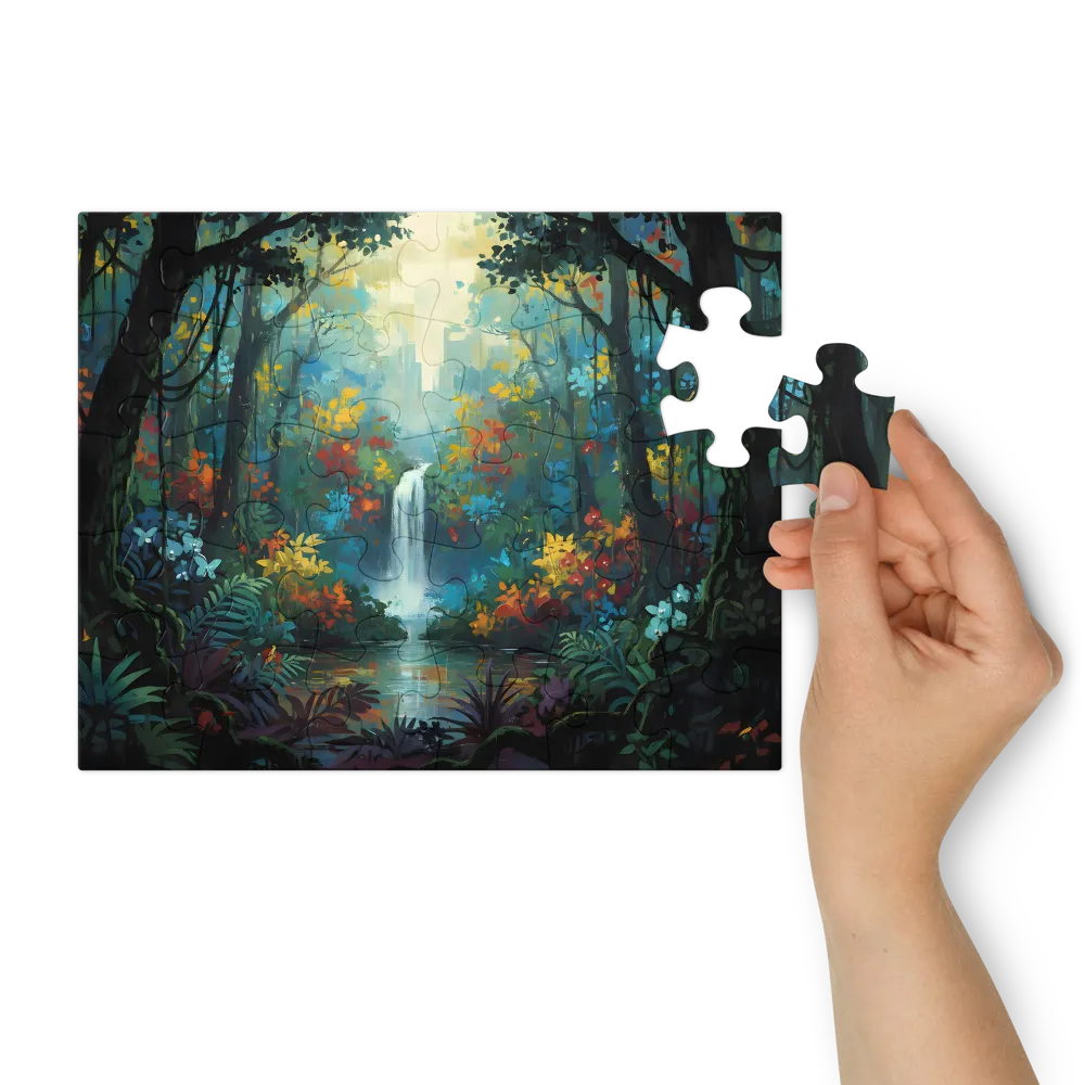 Enchanted Rainforest Waterfall 
 Jigsaw Puzzle in Tin Box