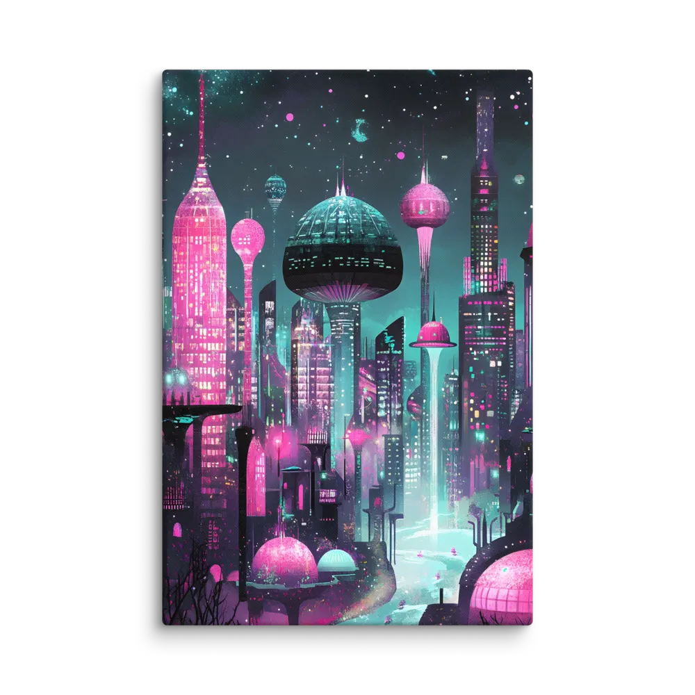 Neon Future City 
 Canvas with White Frame