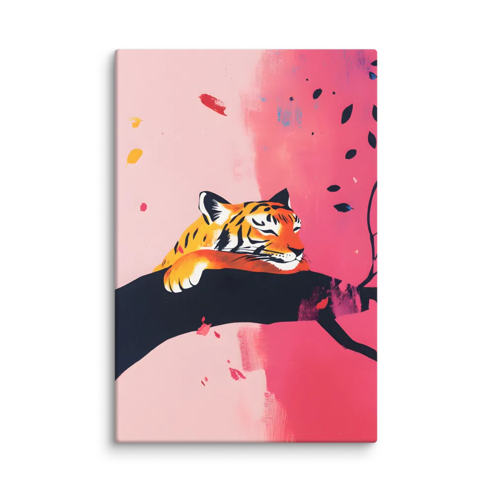 Tranquil Tiger on Branch 
 Canvas with White Frame