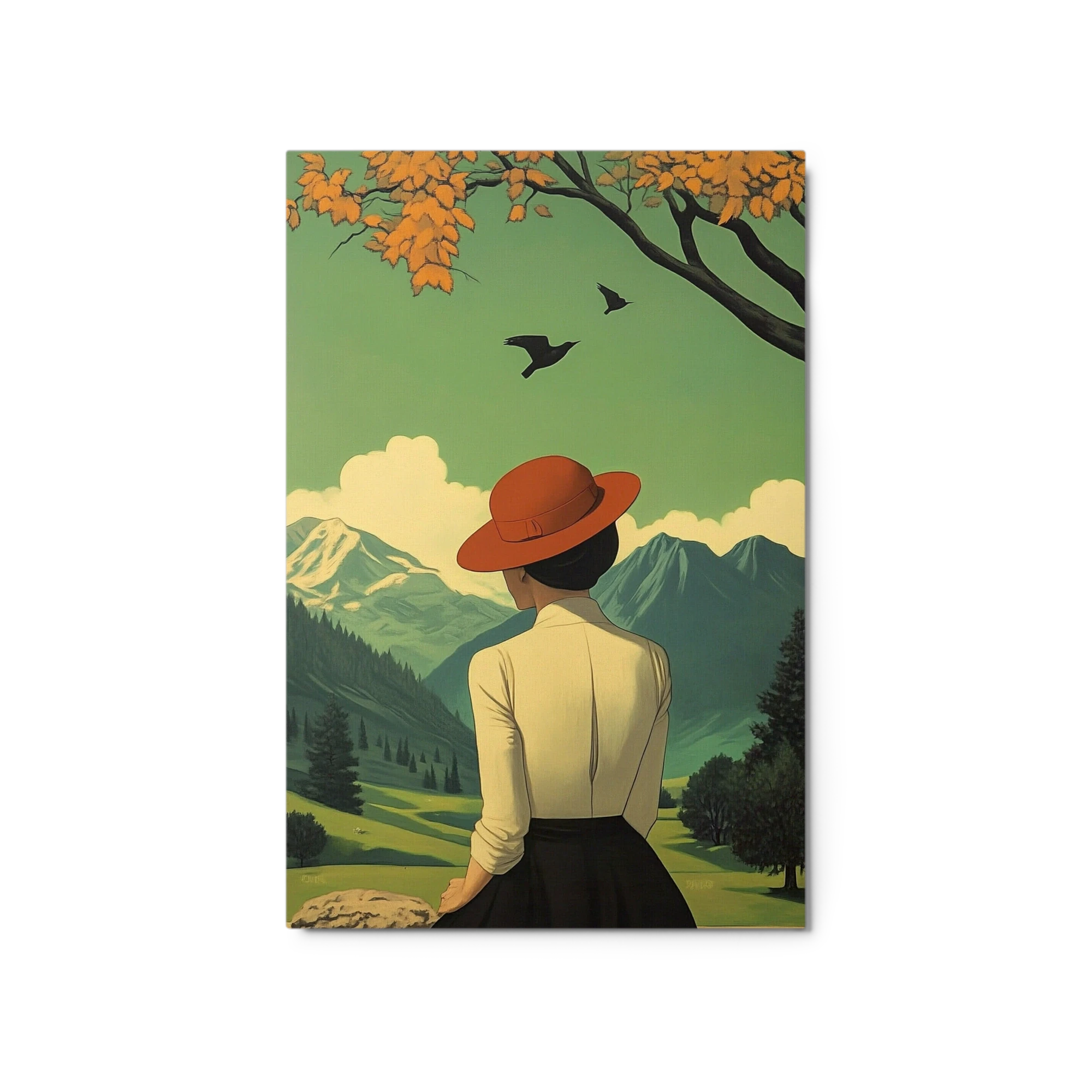 Woman in Red Hat in Scenic Landscape