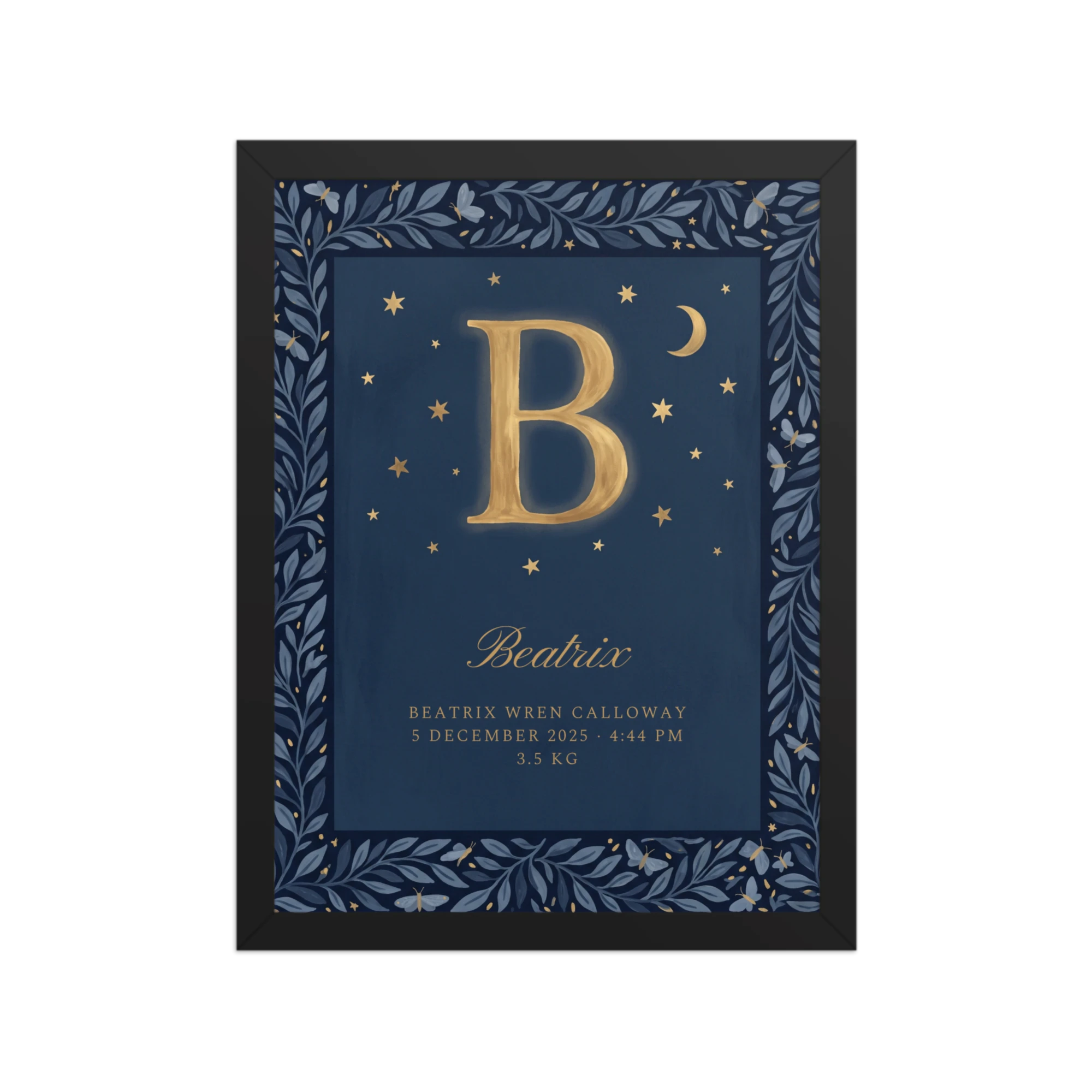 Midnight Initial Nursery Name Art — example