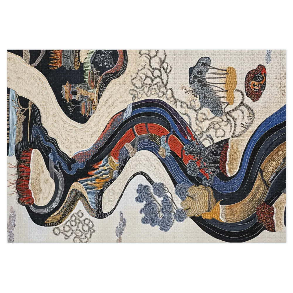 Embroidery Artwork of a River Landscape | Jigsaw Puzzle (252/520 pieces)