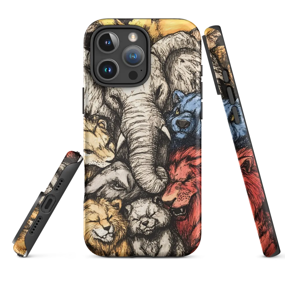 Elephant and Lions Ink Design