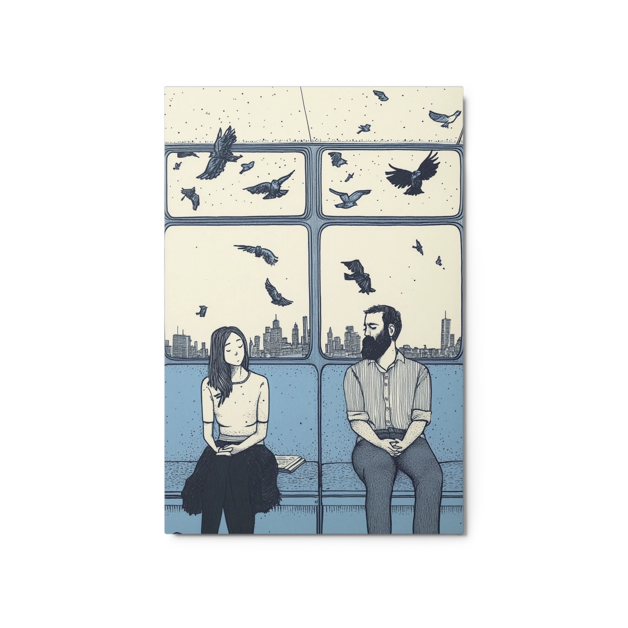 Subway Scene with Two People and Birds