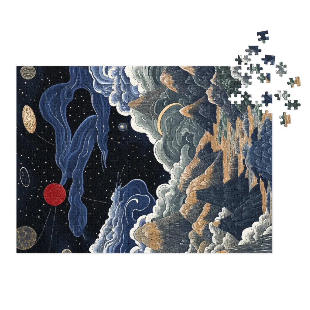 Mountain Landscape with Red Planet