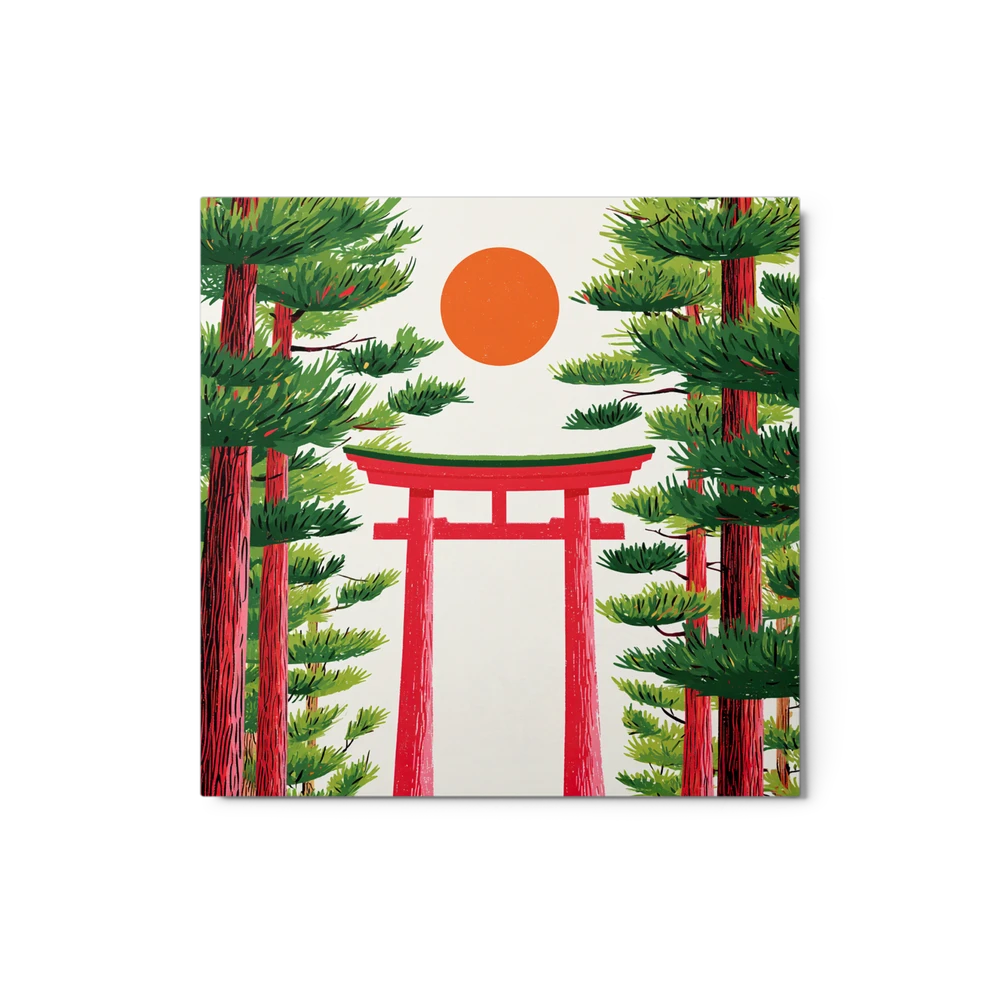 Red Torii and Pine Sanctuary | Art Print