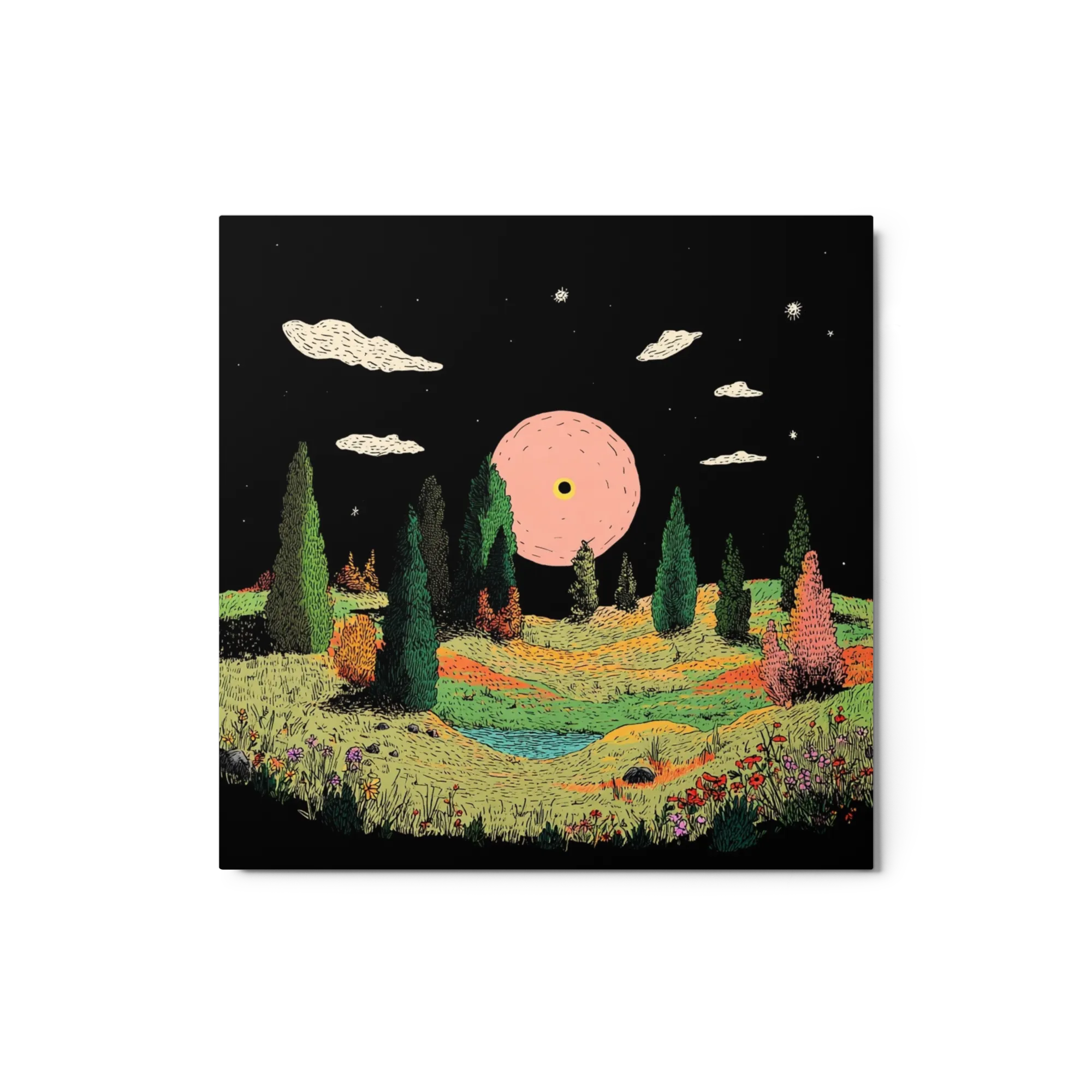 Night Meadow and Pink Sun