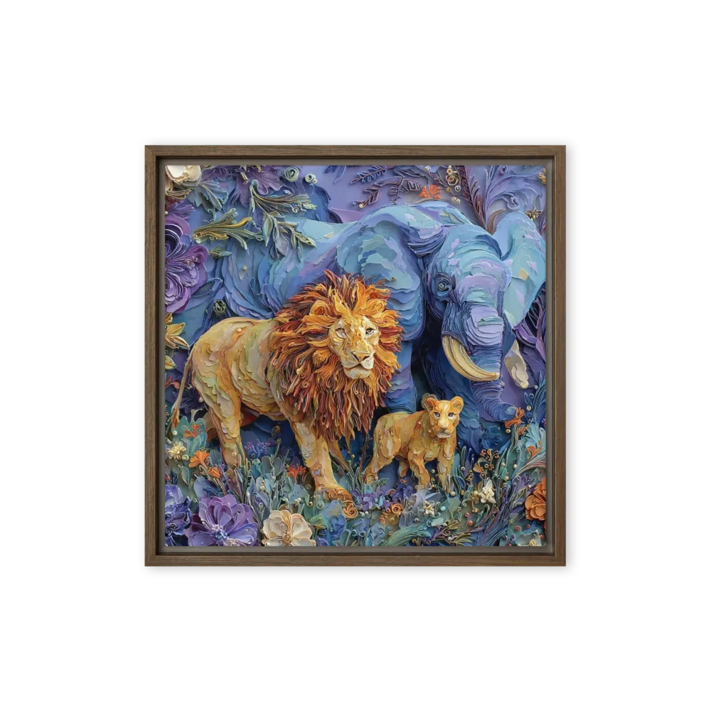 Majestic Paper Cut Lions and Elephant | Art Print