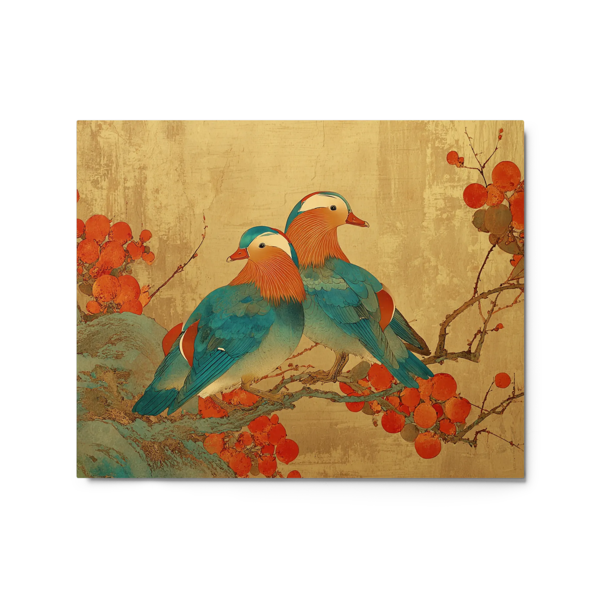 Mandarin Ducks on Gold Leaf