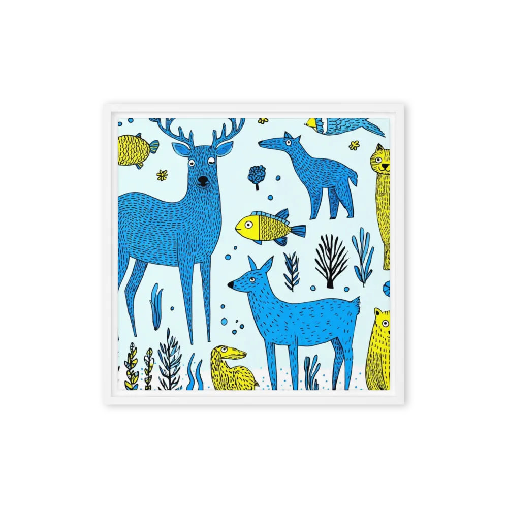 Blue Deer and Folk Animals | Art Print