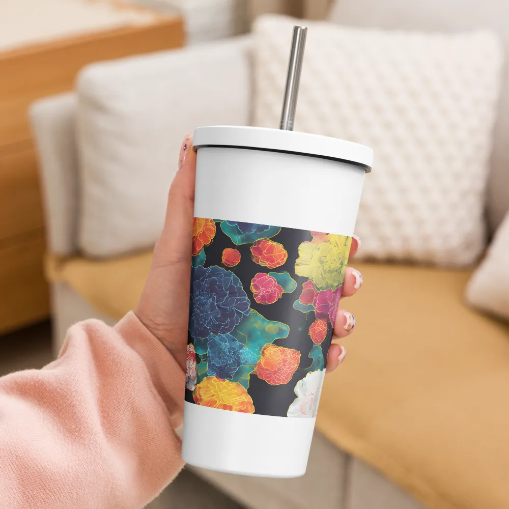 Tapeçaria de peônias néon | Caneca de viagem