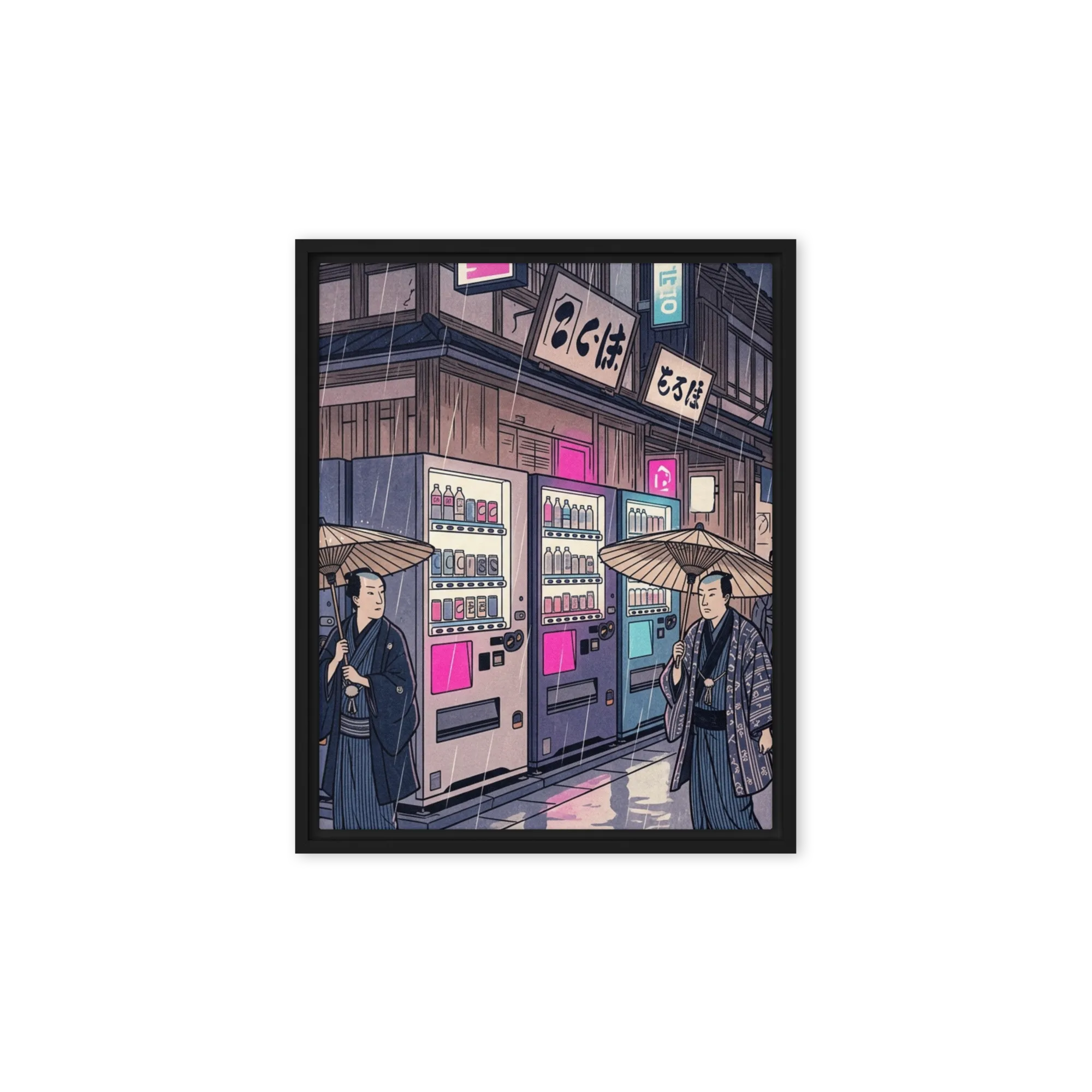 Neon Rain over Edo 
 Poster with Red oak Frame | 11″x 14″