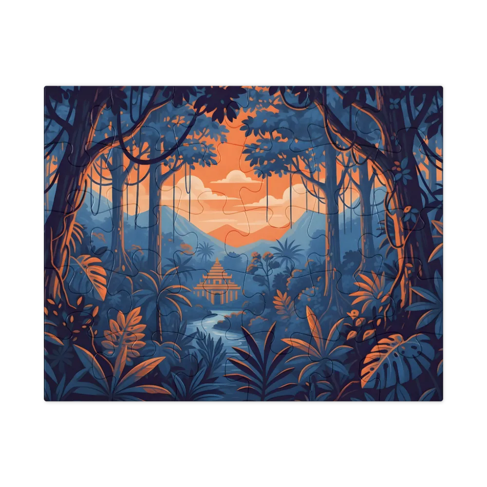 Jungle Pagoda Sunset 
 Jigsaw Puzzle in Tin Box