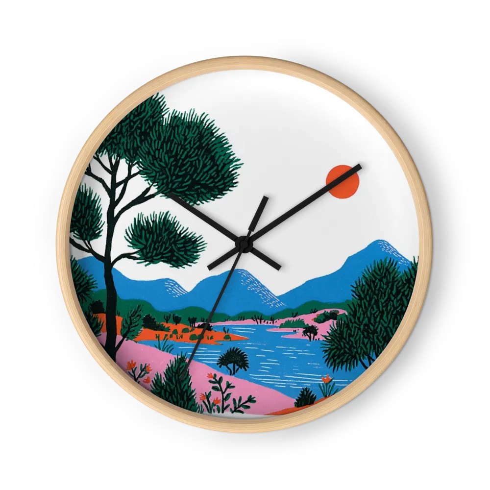 Red Sun over Coastal Hills | Wall Clock