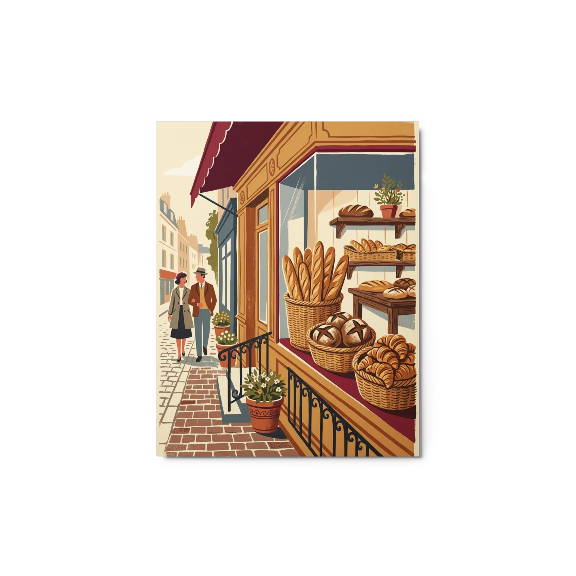 Parisian Bakery Scene 
 Canvas with Brown Frame