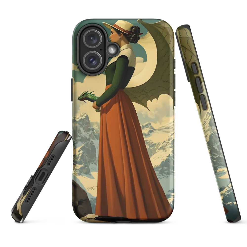 Surreal Woman with Dragon and Mountains