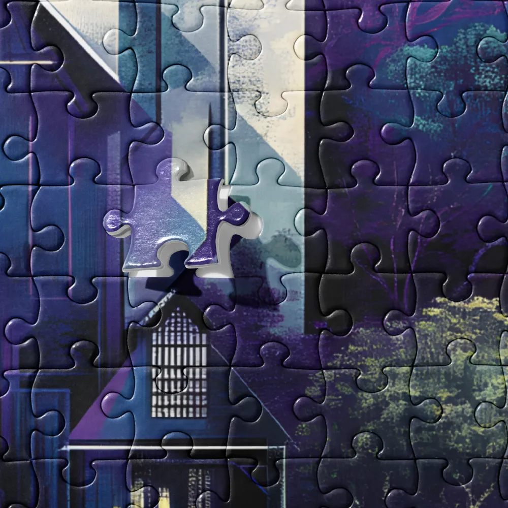 Geometric Fantasy Tree Houses 
 Jigsaw Puzzle in Tin Box