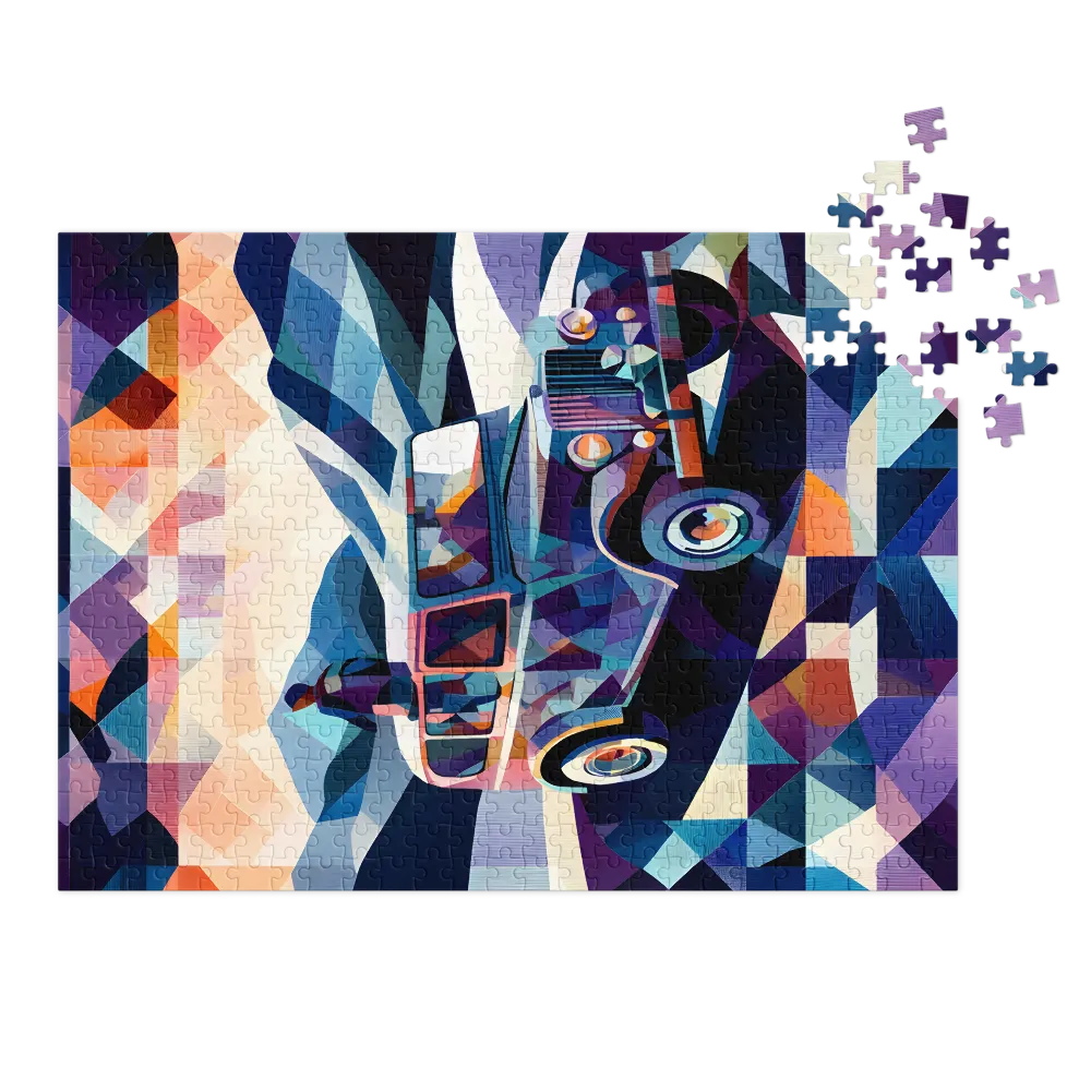 Geometric Vintage Vehicle in Abstract Landscape | Jigsaw Puzzle (252/520 pieces)