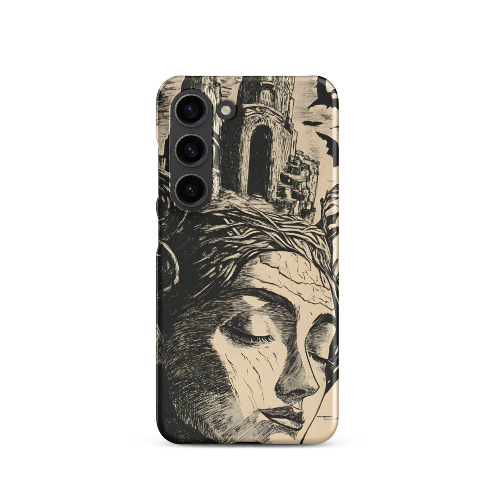 Woodcut of Serene Woman in Landscape | Phone Case