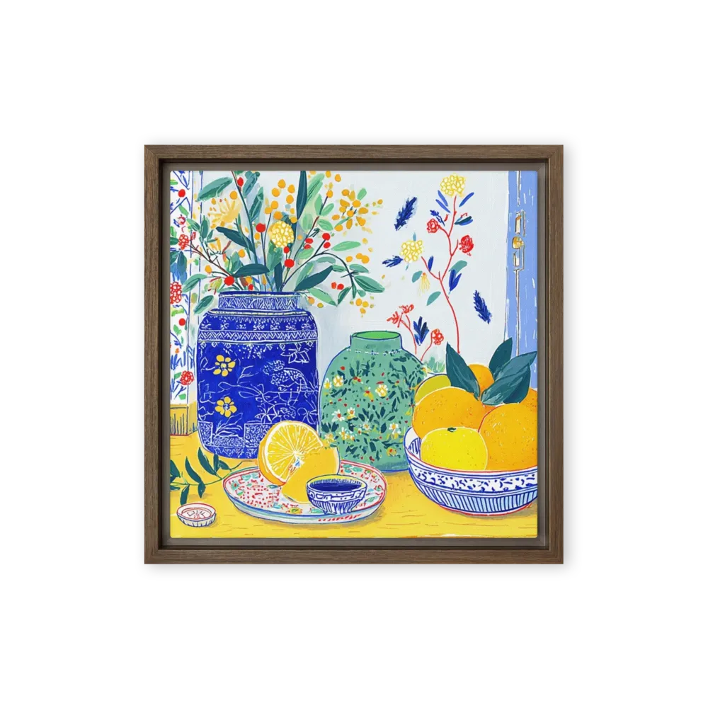 Mediterranean Citrus and Patterned Vases 
 Canvas with Black Frame